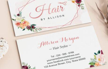 Modern Geometric Frame Floral Hair Stylist Business Card