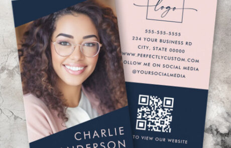 Photo logo QR code modern dark blue professional Business Card