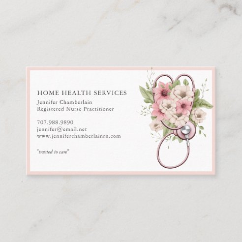 business cards for online order health nurse floral with stethoscope